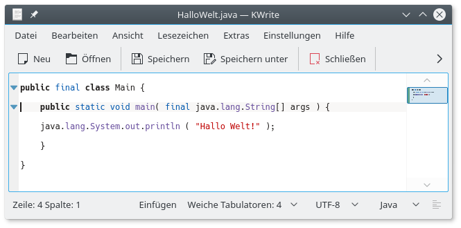 Java-Quelltext des Programms HalloWelt